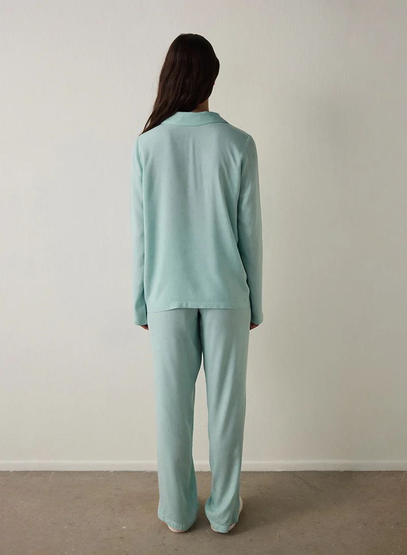 بنتي طقم بيجامة بأكمام طويلة وياقة قميص بنقشة نجوم للنوم